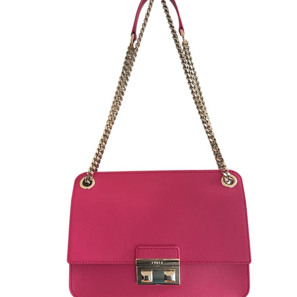 Furla Handbags - Furla Bella Pink Structured Shoulder Bag with Gold Hardware, back pocket. NWOT
